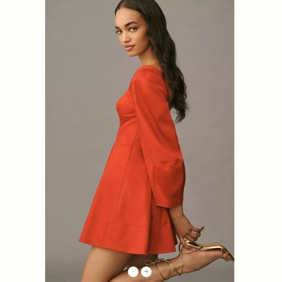 Anthropologie Maeve Long-Sleeve Square-Neck Pleated Mini Dress - Picture 4 of 4